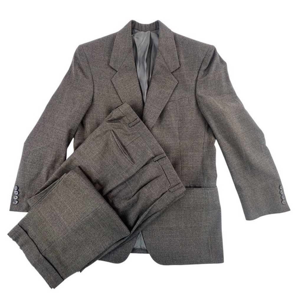 Graham‎ & Gunn Mens 40R Suit Set 33 x 29 Pants Brown Micro Check Wool Blend
